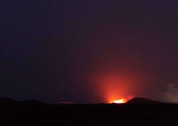 An erupting Sundhnukagigar, Grindavik, Reykjanes Peninsula, Iceland in April 2024