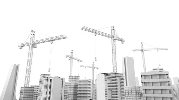 istock Development city with high rise building and construction crane model 2186542453