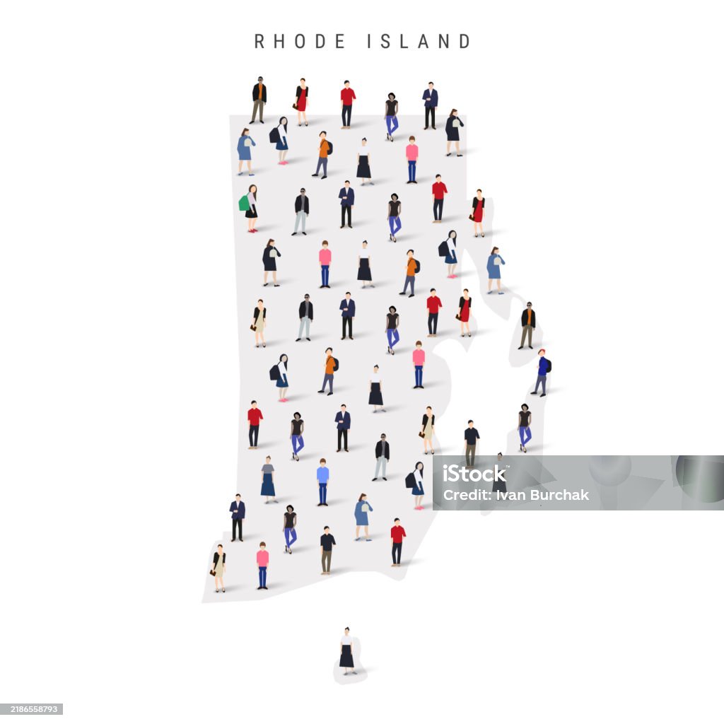 Rhode Islanders Rhode Island Us State Population Map Large Group Of People Flat Vector ...