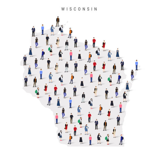 istock Wisconsin US state population map. Large group of people. Flat vector illustration isolated on white 2186558803