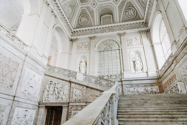 istock Elegant Historical Building Interior with Marble Statues and Staircase 2186584248