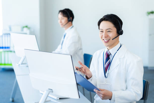 istock Medical operator in a white coat 2186585648
