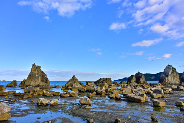 Strange rock formations in the sea created by wave erosion