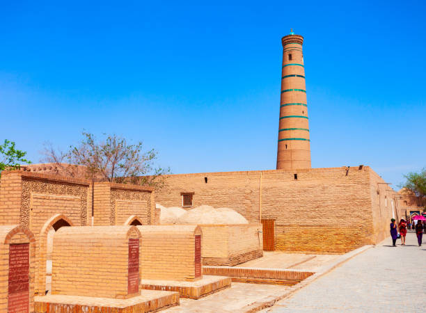 Juma Masjid and Minaret at the Ichan Kala, an ancient walled inner town of the city of Khiva in Uzbekistan