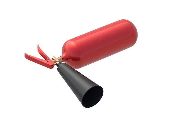 Fire extinguisher isolated on white background. Automotive safety equipment. Emergency tool. 3d render