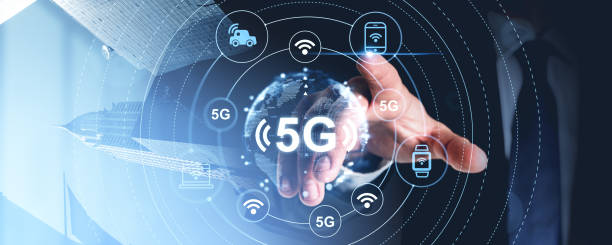 istock Businessman finger touch 5G glowing icons, network and internet technology 2186593512