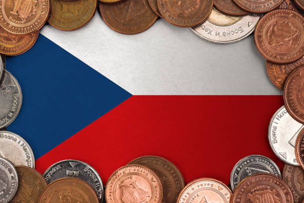 istock Coins on flag of Czechia . 2186602546