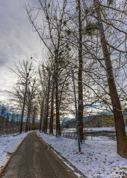Winter in the mountains, a winter walk, landscape by the Vistula River in Ustron