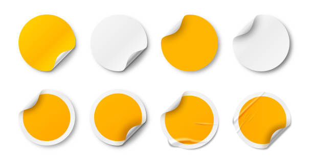Realistic set of stickers with folds and wrinkles. Circular adhesive stickers on isolated white background