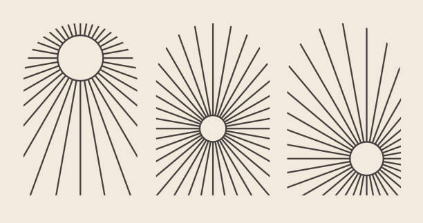 illustrations, cliparts, dessins animés et icônes de ensemble d’arc de contour avec rayon de soleil noir. élément de design bohème simple et mystique. collection art déco vintage arc - silhouette contre jour