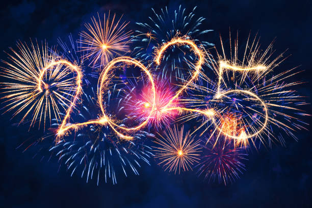 istock Sparkle firework on black background, happy new year 2025 concept. Sparkling Fireworks Display Celebrating New Year 2025 in Night Sky 2186606339