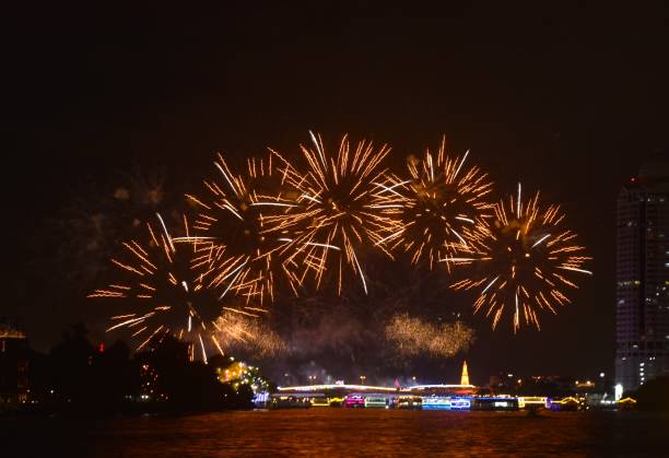 istock celebration fireworks and lighting at Phra Phuttha Yodfa memorial bridge Cho Phraya river 2186609804