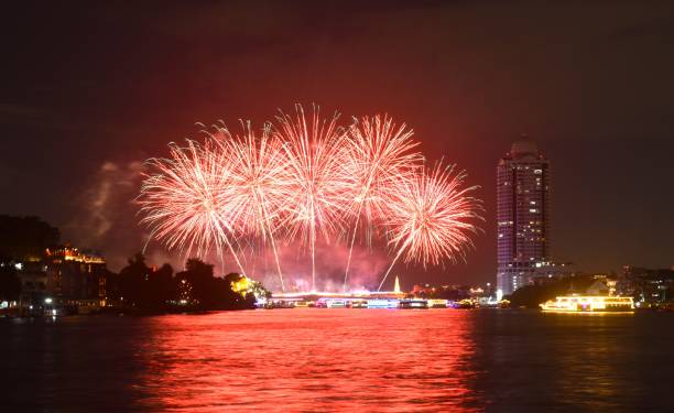 istock celebration fireworks and lighting at Phra Phuttha Yodfa memorial bridge Cho Phraya river 2186609811