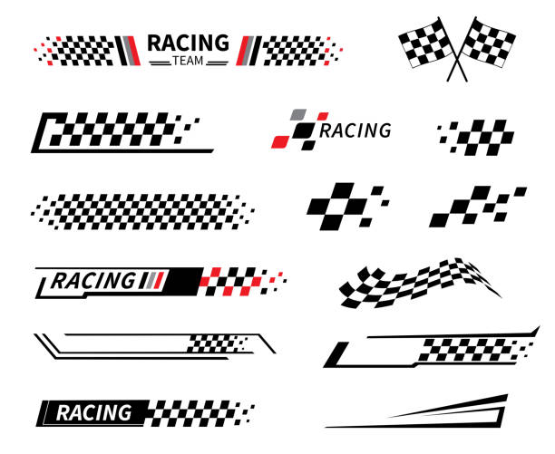 Start and finish flag. Race flag. Checkered flag. Racing stripes. Race motorsport graphics. Vector illustration