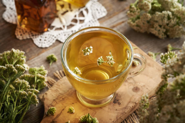istock Yarrow tea in a glass cup 2186610889