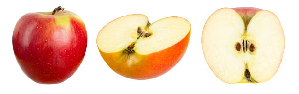 istock Red apple isolated. Whole apple, half and a slice on white background. Red appl set with clipping path. 2186612101