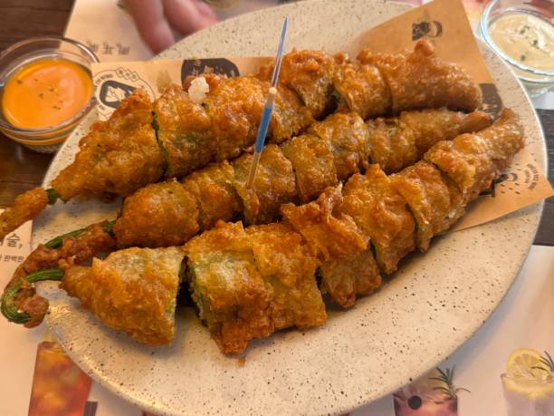 istock Deep-fried green chili pepper with minced meat inside 2186615814