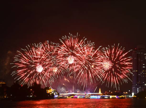 istock celebration fireworks and lighting at Phra Phuttha Yodfa memorial bridge Cho Phraya river 2186626451