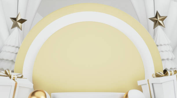 istock Abstract Podium minimal geometric white and gold.3D rendering 2186629472