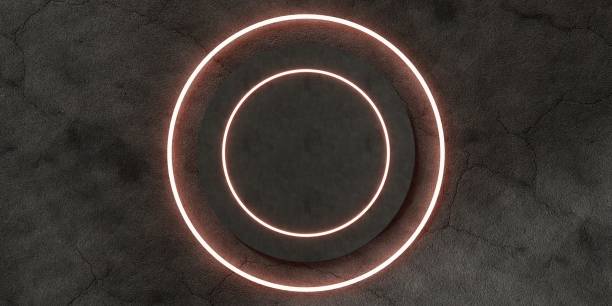 istock Neon circle, light ring and podium, 3D illustration 2186639845