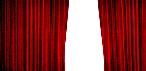 istock Red Theater Stage Curtain Opening over white background 2186639846
