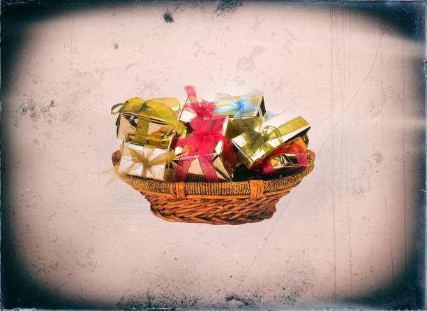 Gift boxes in basket