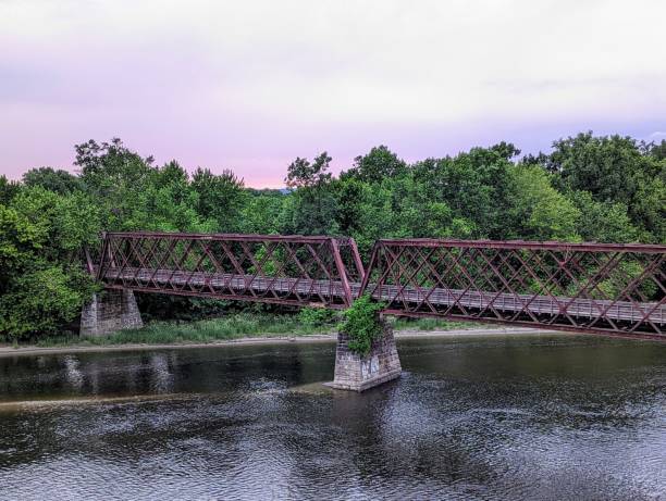 istock Converted train bridge to pedestrian bridge in Amherst Massachusetts at sunset 2186642579