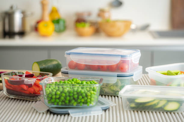 istock Airtight  plastic food containers filled with vegetables on kitchen counter 2186643008