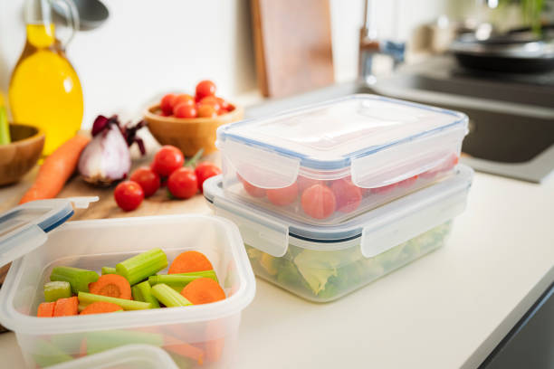 istock Airtight  plastic food containers filled with vegetables on kitchen counter 2186643022