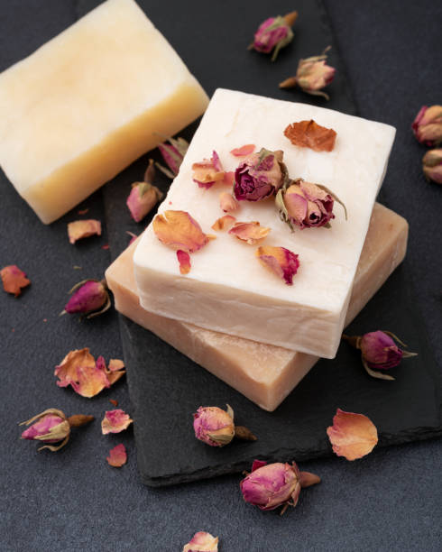 istock Handmade natural soap bars with dried rose petals 2186644222