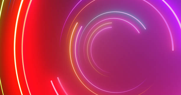 istock 3d Neon circles moving loop. Show starter intro background for videos, titles. Glowing circles light laser like glowing geometric 3d hypnotizing clip. Striped neon club bg. Illuminated swirl curve. 2186651987