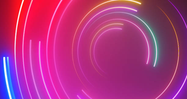 istock 3d Neon circles moving loop. Show starter intro background for videos, titles. Glowing circles light laser like glowing geometric 3d hypnotizing clip. Striped neon club bg. Illuminated swirl curve. 2186651988