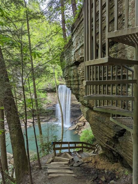 istock Long exposure greeter falls from up on the bluff by the spiral staircase 2186658589