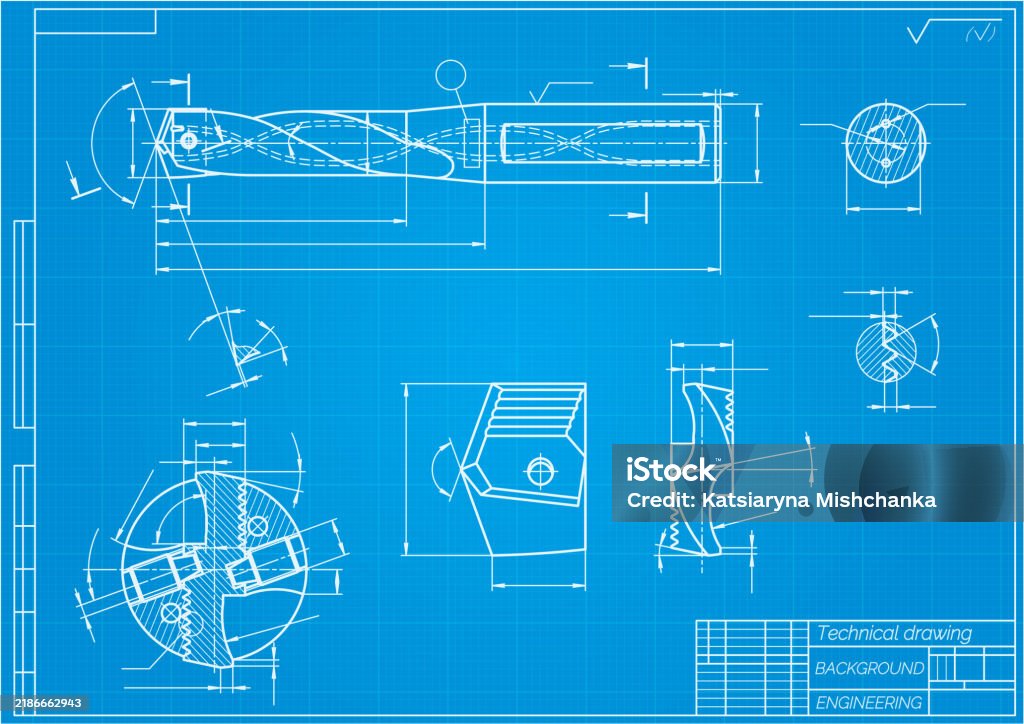 Gun Engineering Drawing Mechanical Engineering Drawings On Blue Background Drill Tools Borer ...