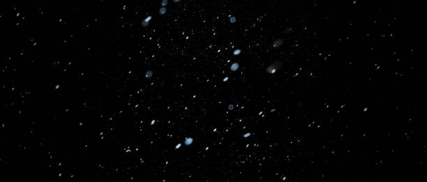 Snowflakes on a black background. Heavy snowfall, snowflakes in different shapes and forms. Winter. Snow background. Snowflakes isolated