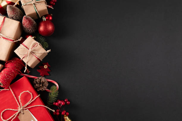 Christmas Gift Boxes with Bows and Ornaments