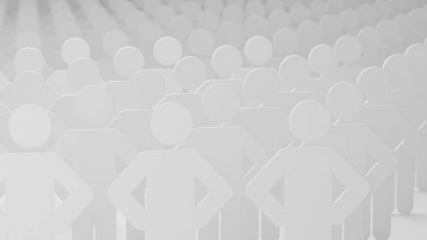 This vibrant stock image depicts a crowd of identical, minimalist figures standing together in shades of orange and red. The gradient background enhances the sense of unity and solidarity, making it ideal for illustrating themes of teamwork, community, or collective strength. Perfect for presentations, websites, and promotional materials emphasizing collaboration and group effort.