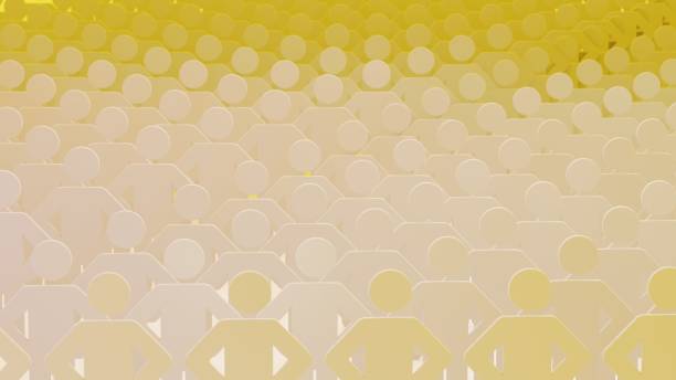 This striking image portrays a single orange figure standing confidently amidst a group of yellow figures. This symbolic representation highlights leadership, individuality, and making a difference in a collective. It is perfect for innovation, self-confidence, and breaking the mold in personal or professional spheres.
