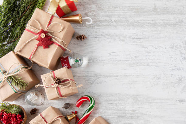 istock Vintage Christmas Background with Red and White Ornaments 2186666415