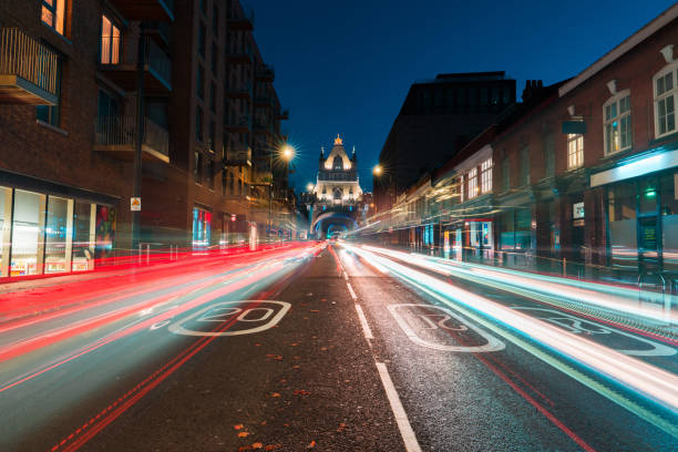 Empty street on residential district in London at night