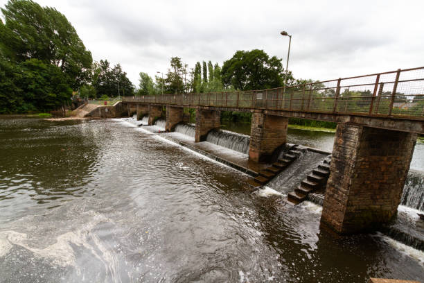 istock Water flowing over a weir bridge 2186693141