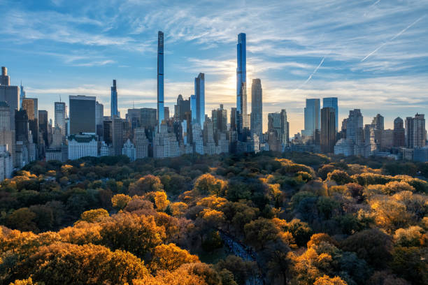 Beautiful colors of Central Park and New York City skyline in fall