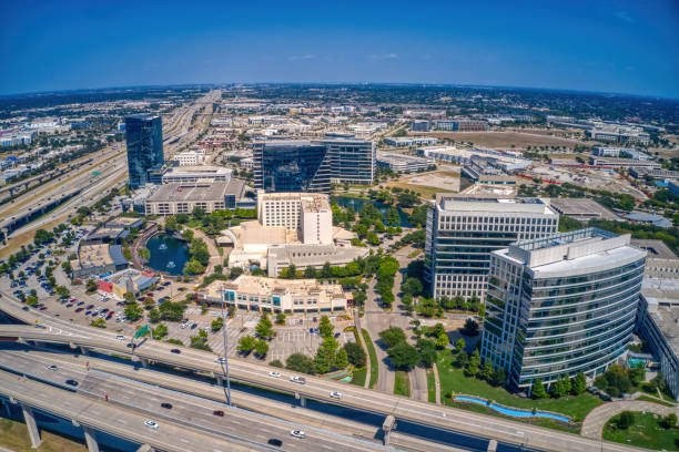 Aerial View of Downtown, Plano Texas in the DFW Metro stock photo