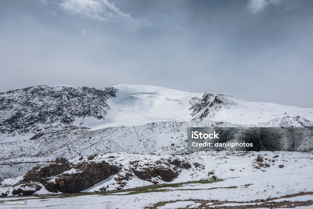 Cold Alpine Dramatic Cold Alpine Snowwhite Landscape With Snowcapped Peak Of Dome ...