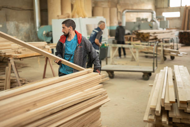 istock Carpenter Working in Mass Timber Manufacturing. Woodworking 2186698151