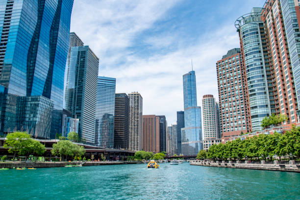 Down the Chicago River in Downtown Chicago, IL on Summer Day