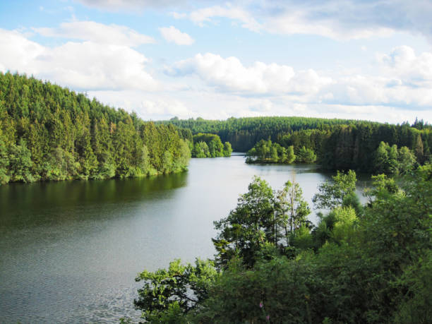 istock Calm waters reflect green forests in a serene landscape at midday 2186703233