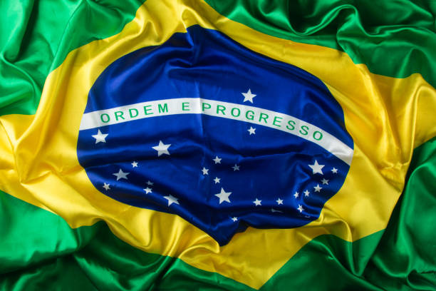istock Vibrant Brazilian flag in waves 2186704067