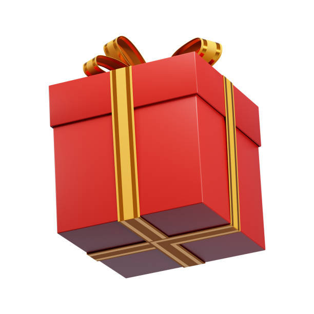 istock Red christmas gift box wrapped with golden ribbon, 3d rendering 2186713181