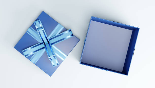 istock Open blue christmas gift box with light blue ribbon on white background 2186713221